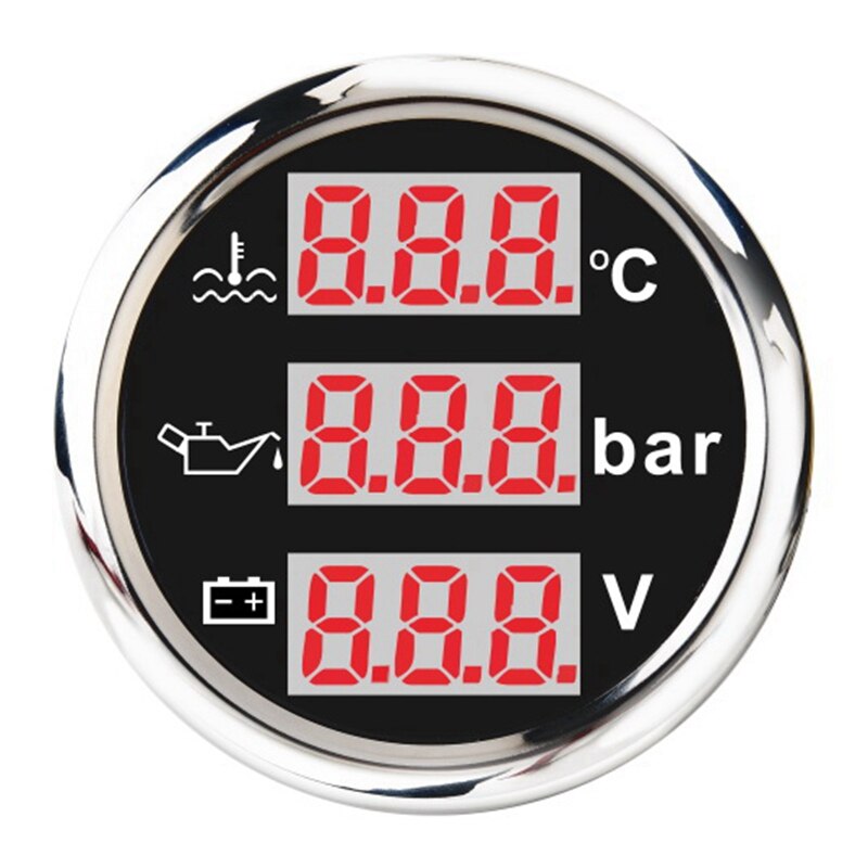 Universal 52mm 3 in 1 Multi-Function Digital Gauge Waterproof Water Temp Oil Pressure Gauge Voltmeter with Alarm: Army Green