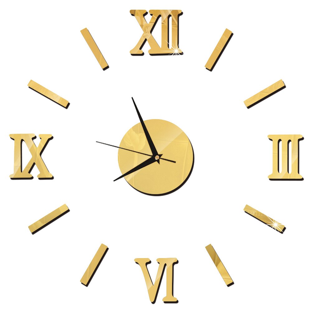 Horloge murale 3D effet miroir, autocollant mural en acrylique, décoration de la maison, moderne, Horloge à Quartz: Gold