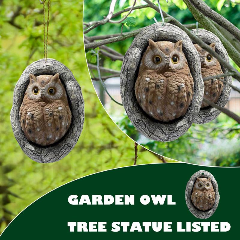 Garden Statue Cartoon Owl Tree Decoration Crafts Owl Outdoor Garden Pendant Home Landscaping Backyard Lawn Decoration