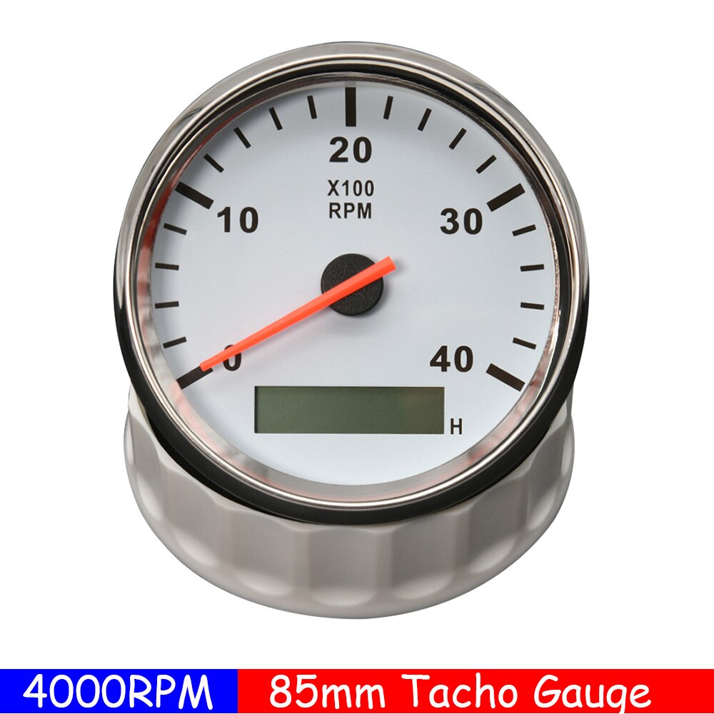 85mm Car Boat Tacho Sensor Marine Tacho Meter with LCD Hourmeter 3000 4000 6000 8000 RPM Boat Tachometer 12V/24V Red Backlight: 4KRPM WS