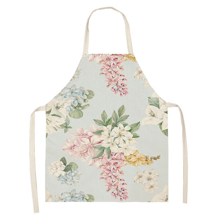 Bloemen Print Katoen Linnen Schort Keuken Vrouwen Bakken Taille Bib Thuis Koken Korte Mouwloze Overgooier 55x68cm: style 2 / 55x68cm