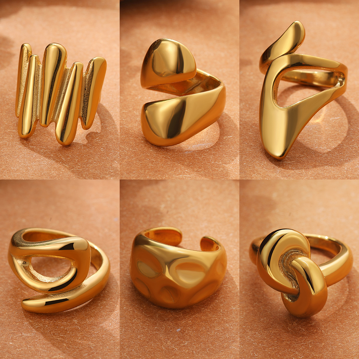 Onregelmatige geometrische gladde metalen open ringen voor dames heren Verklaring dikke koepelvingerring verstelbare roestvrijstalen sieraden