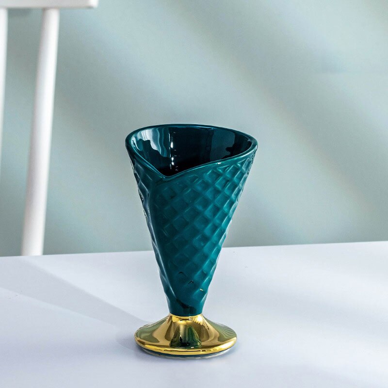Keramische Ijs Cup Tall Kom Dessert Restaurant Ijs Cup Siroop Kom Huishoudelijke Yoghurt Kom Kerstcadeaus: Dark Green Cup