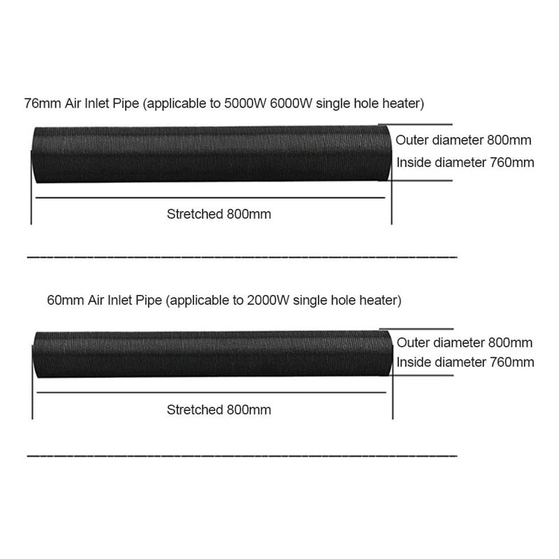 2 Stuks 60 Mm Aluminiumfolie Heater Slang Voorverwarmer Slang Voor 2000W Air Heater Outlet Auto Luchtkanaal Afvoer slang