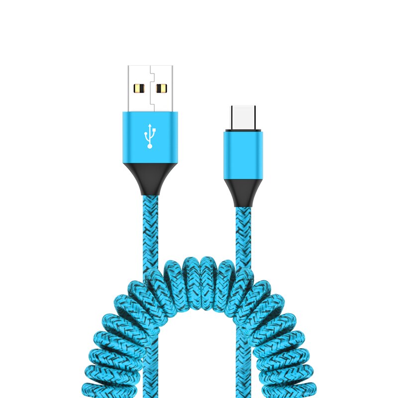 Sprężynowy chowany kabel ładujący typ C mikro USB elastyczny elastyczny kabel robić ładowarki kabel robić synchronizacji danych typ-c Kable android: Niebieski / For Micro USB