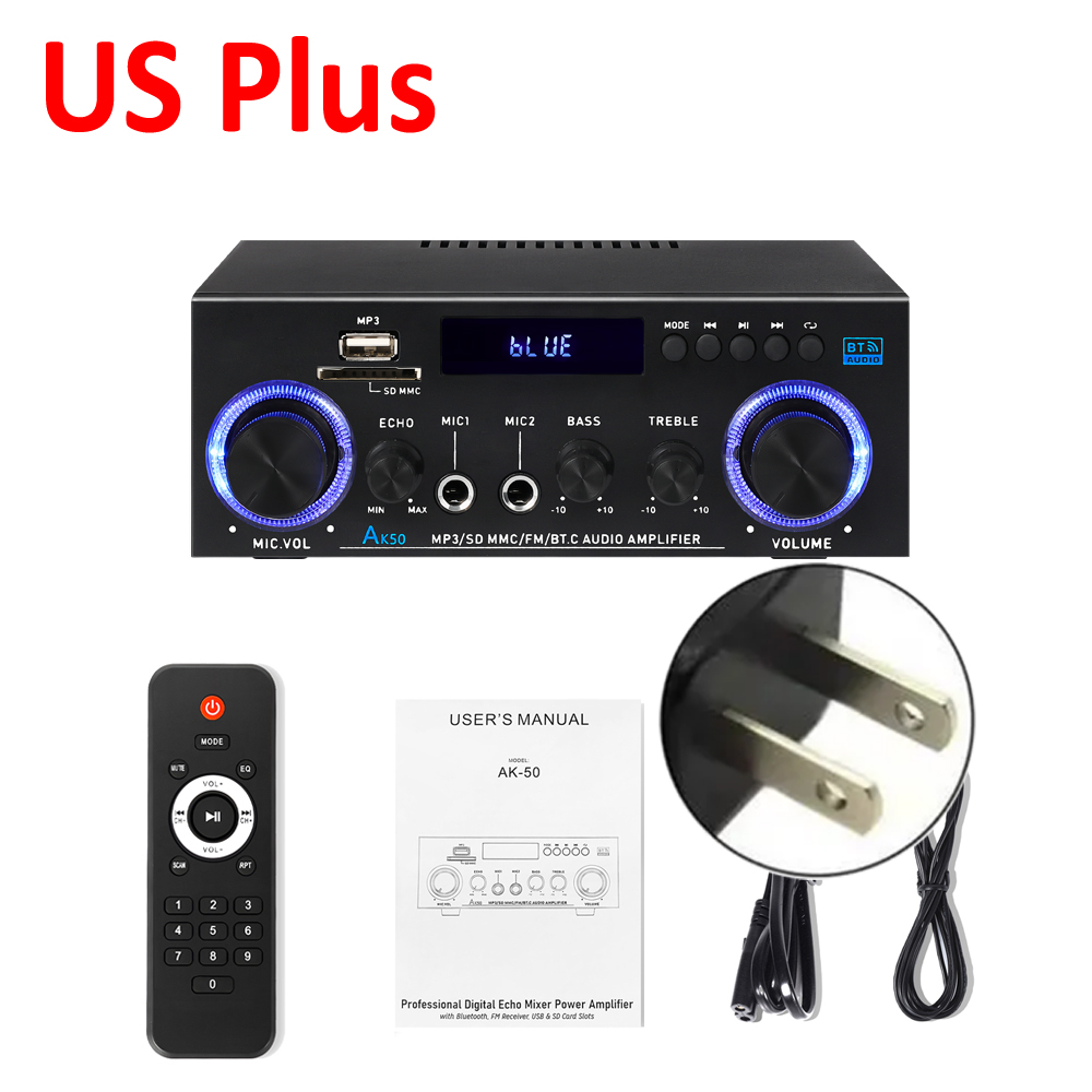 WOOPKER 60W * 2 Amplificatore audio AK50 HiFi Digitale Bluetooth Amplificatore di potenza Canale 2.0 FM USB AUX Amplificatore audio per Home Car Karaoke: Trasparente