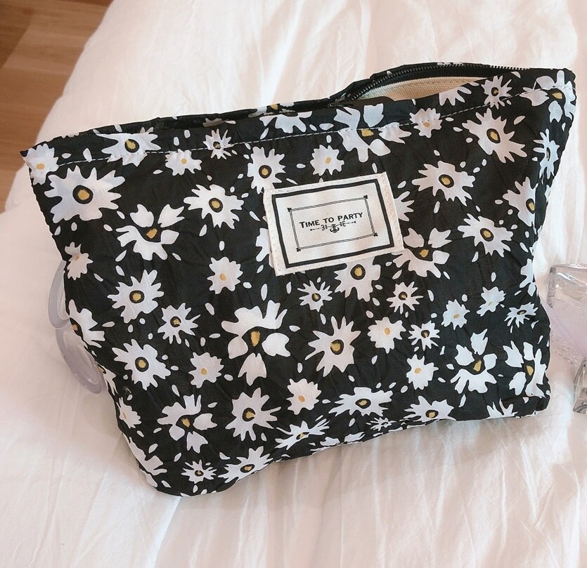 Sac à cosmétiques en tissu de coton à bulles, sac de maquillage pour femmes, organisateur de nécessaire, sacs de toilette de voyage, pochette à cosmétiques à fleurs, étui de beauté: Type D
