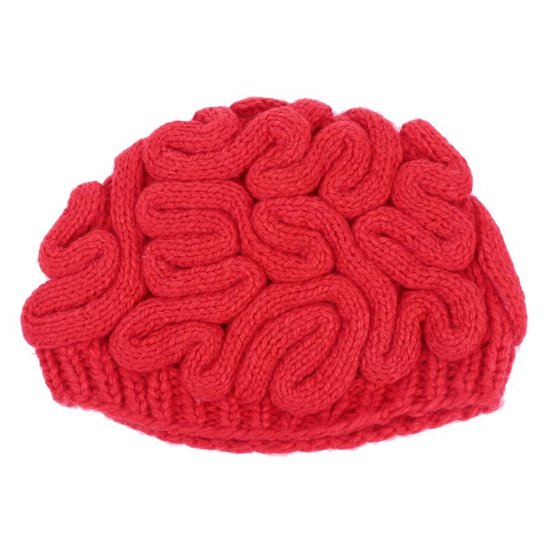 1pc Halloween Hat Spoof Horror Brain Shape Cap Hand-knit Prank Cap for Halloween