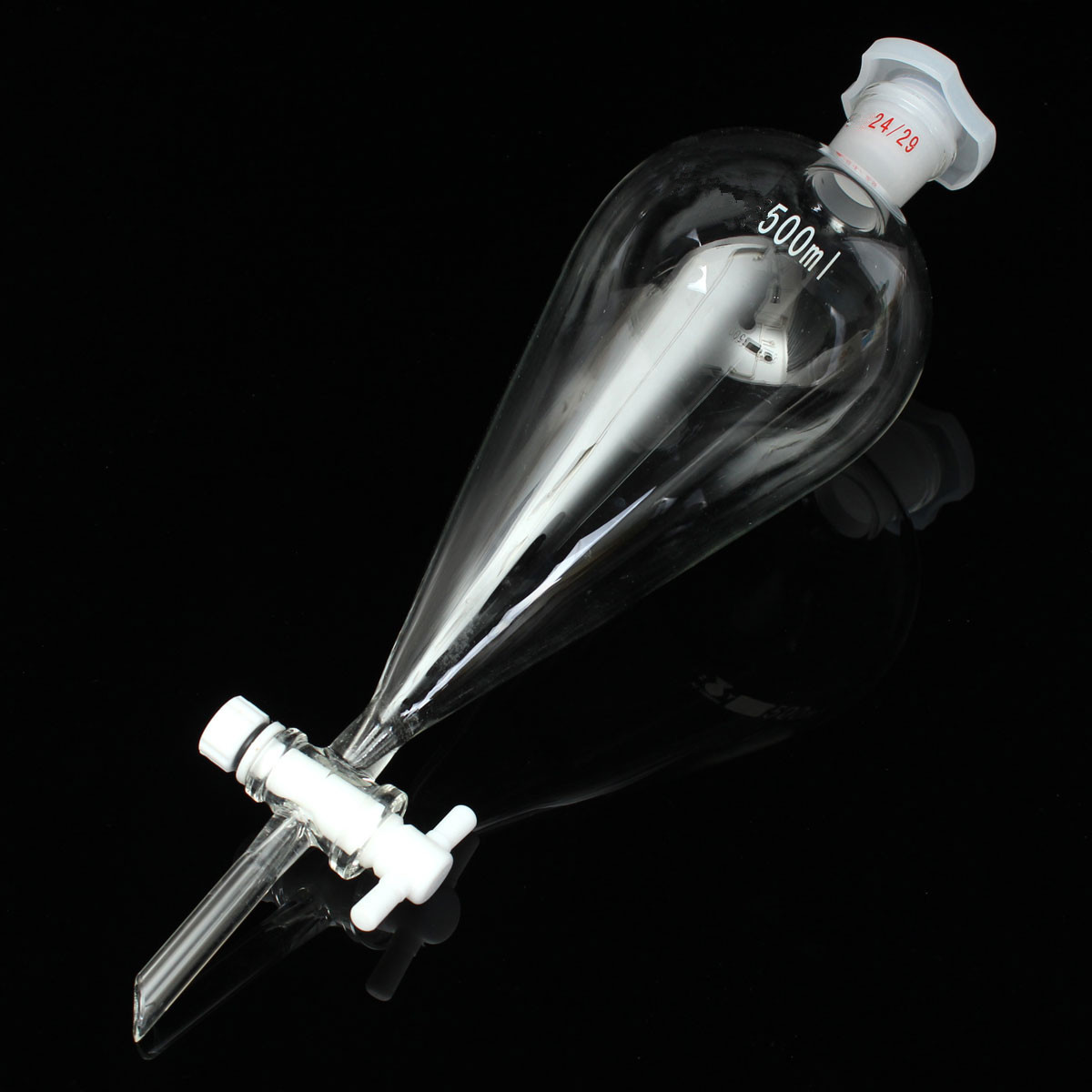 Kicute 500ml Clear Glass Separatory Borosilicate Funnel With PTFE Stopcock Pear Shape Funnel 24/29 Chemistry Lab Supplies