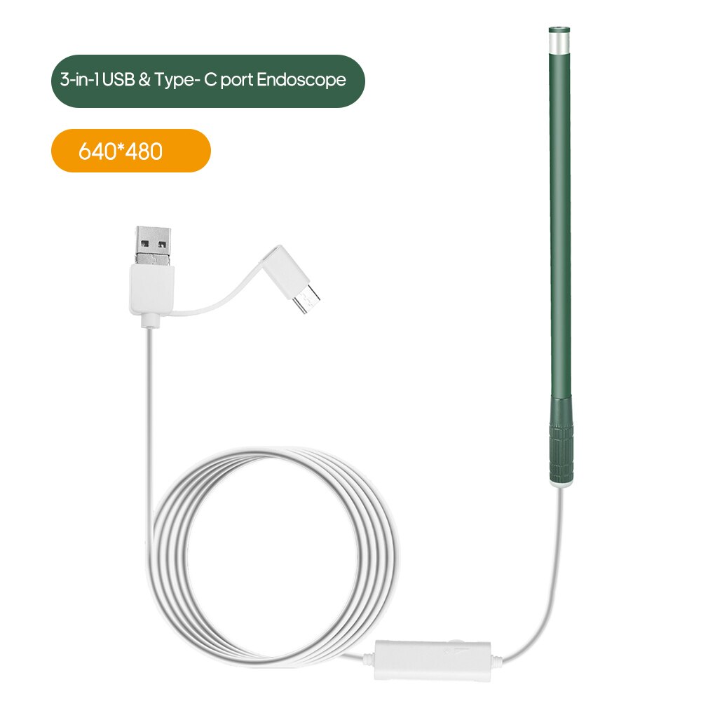 Caméra d'endoscope auriculaire, led réglables, lentille 5.5MM, résolution 640*480, IP67, résistance à l'eau, Otoscope d'inspection: Green / 1280
