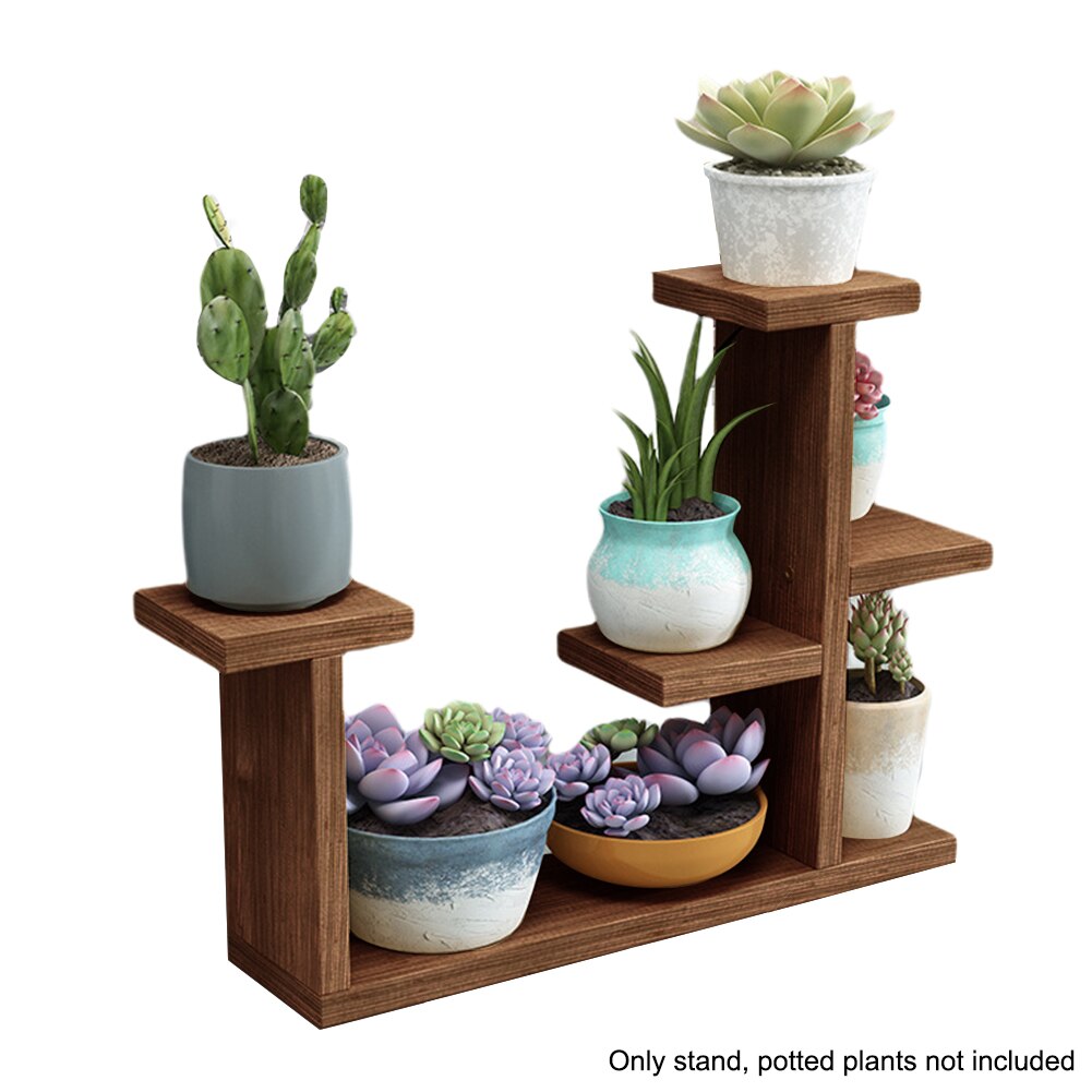 Multi Layers Balcony Free Standing Modern Desktop Garden Indoor Decoration Living Room Flower Holder Wood Plant Stand: Carbide B