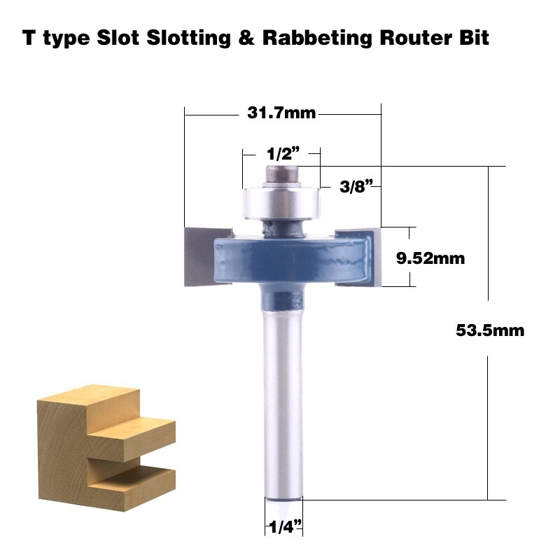 1 st 1/4 "Schacht T type lagers hout frees Industriële Grade Rabbeting Bit houtbewerking tool frezen voor hout: 4NO