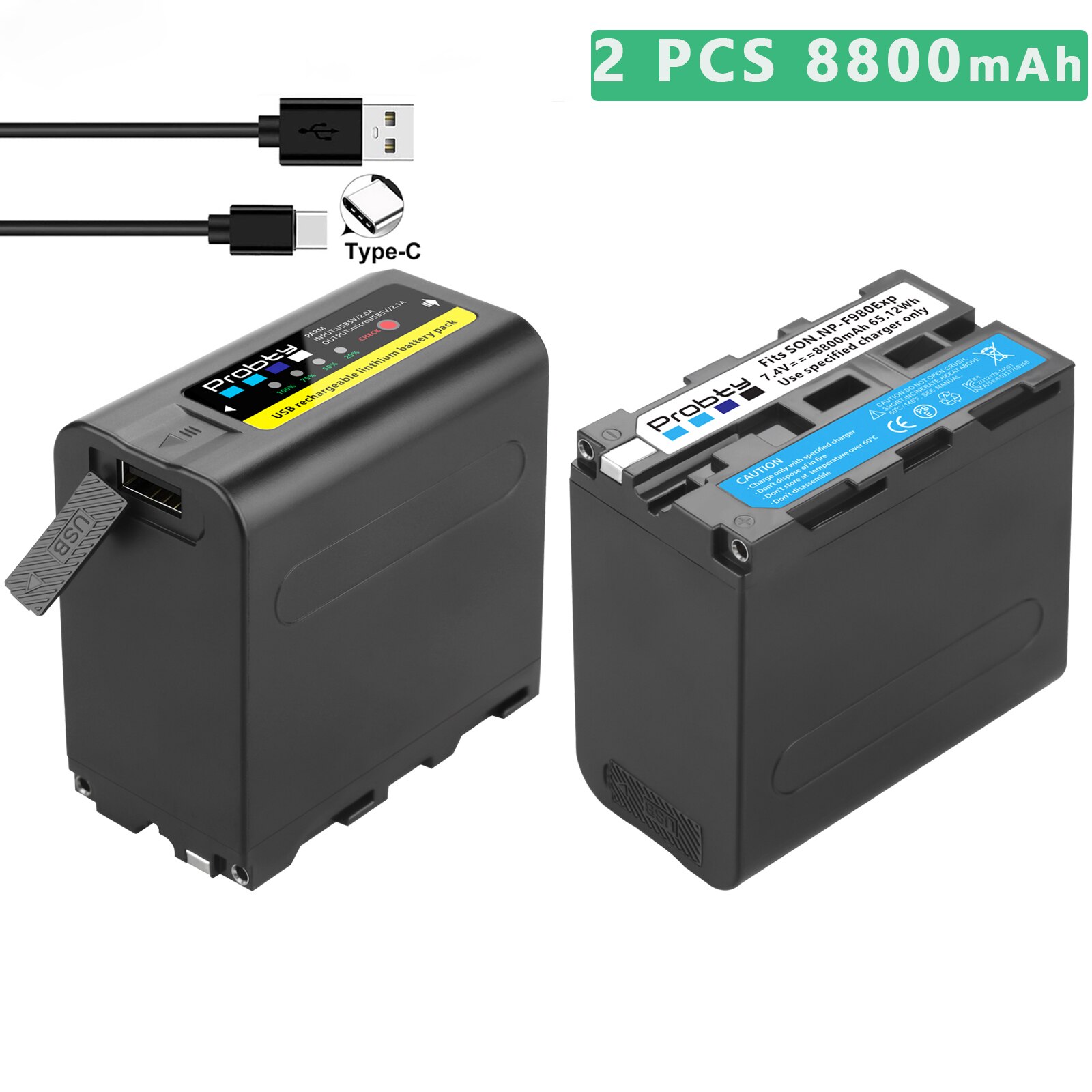 Probty 6800mAh/8800mAh NP-F980 NP-F970 NPF960 NPF970 Battery with USB Charge Output For Sony PLM-100 CCD-TRV35 MVC-FD91 MC1500C