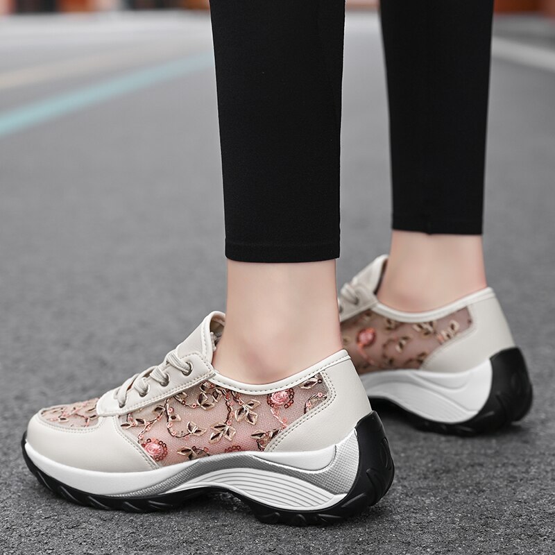 Mozbon Toning Shoes for Women - Height Increasing Wedge Sneakers - Lace Up Sport Shoes
