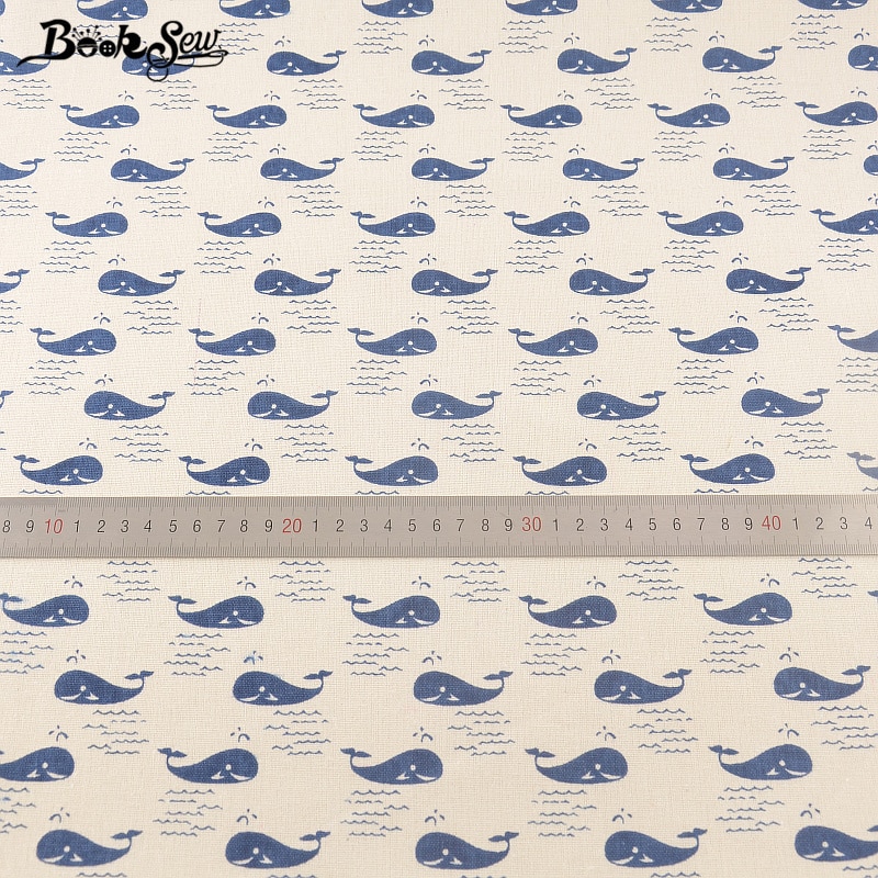 Booksew Cotton Linen Fabric Sewing Material Tissu For Bag TableCloth Curtain Pillow Decoration Blue Whale Dsign Home Textile