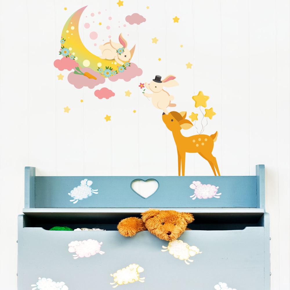Fawn Moon Bunny Cartoon Bedroom Decorative Wall St... – Grandado