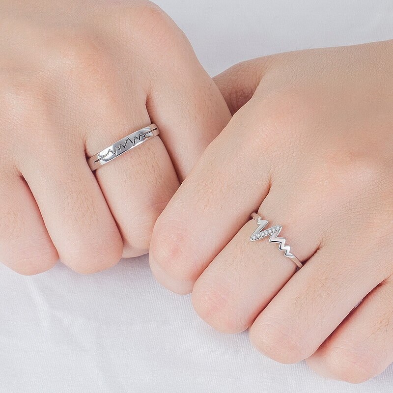 1 Pc Trendy Ecg Manchet Opening Ring Voor Vrouwen Lover Heart Wings Zirkoon Paar Vinger Sieraden Verstelbare Bridal Girl