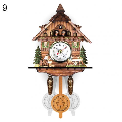 Antieke houten koekoeksklok met vogelklok, klok, wekker, huisdecoratie, overdag, alarm: 9