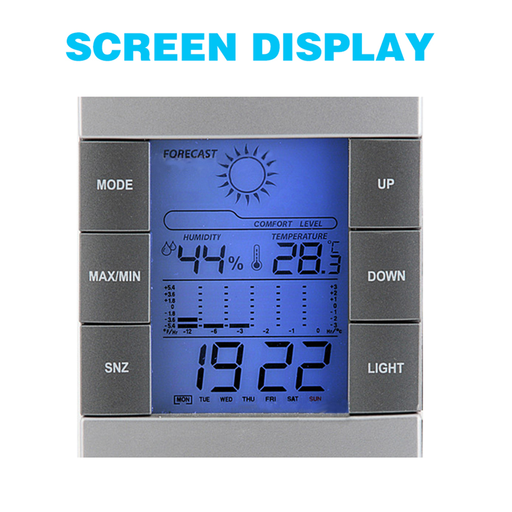 1Pcs Multifunctionele Electronics Wekker Hygrometer Thermometer Kalender Weer Tijd Digitale Klok Met Licht Twee Tempera
