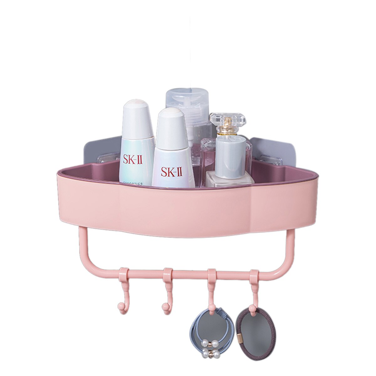 Estante de ducha Triangular para baño, esquinero de almacenamiento, organizador de ganchos: Pink