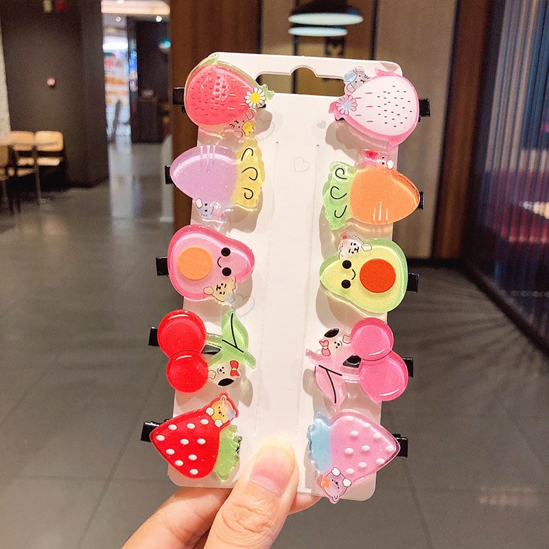 10 pçs/set dos desenhos animados do bebê menina grampo de cabelo colorfur frutas grampos de cabelo doce para crianças barrette bebê acessórios de cabelo