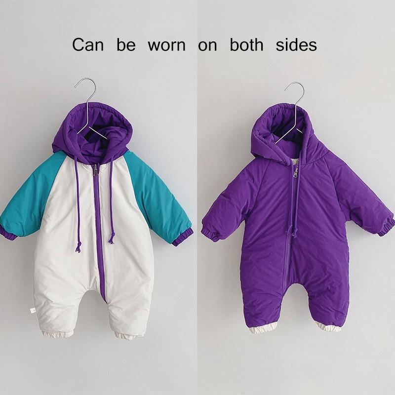 Winter Warme Dicke Kleidung Kleinkind Baby Schneeanzug Junge Mädchen Strampler Doppelseitige Kleinkind Unten Jacke Mit Kapuze Gesamt Outfits: YCM238purple / 24M