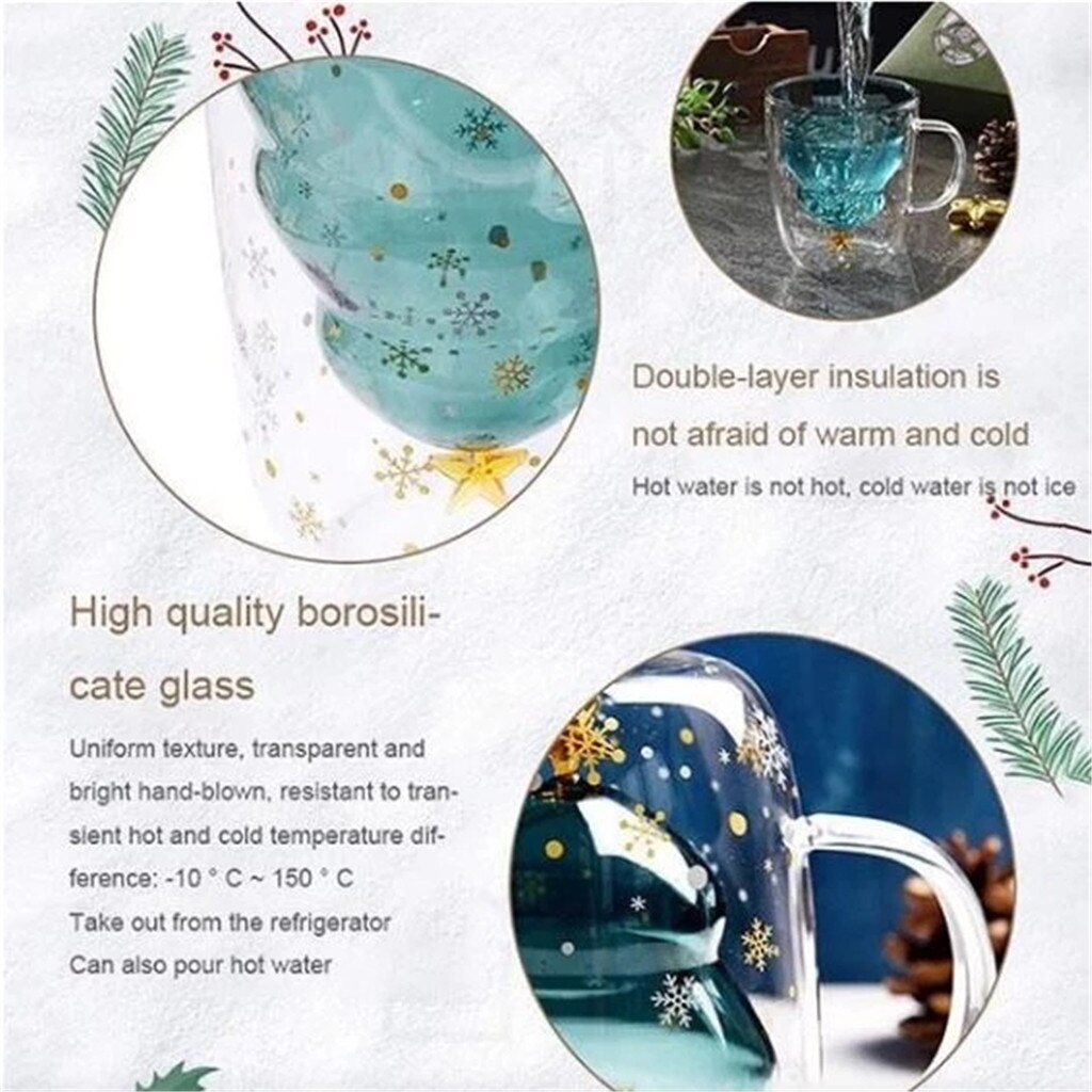 Dubbellagers glas julgran stjärna vattenkopp högtemperaturmugg kaffemugg кружка tazas de ceramica creativas koppar och mugg