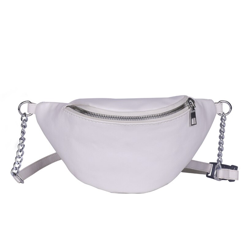 Riñonera con cadena de para mujer, bolso de cintura de cuero PU, para el pecho: white