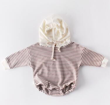 MILANCEL baby bodysuits striped toddler boys jumpsuits long sleeve baby girls bodysuit: Brown / 12M