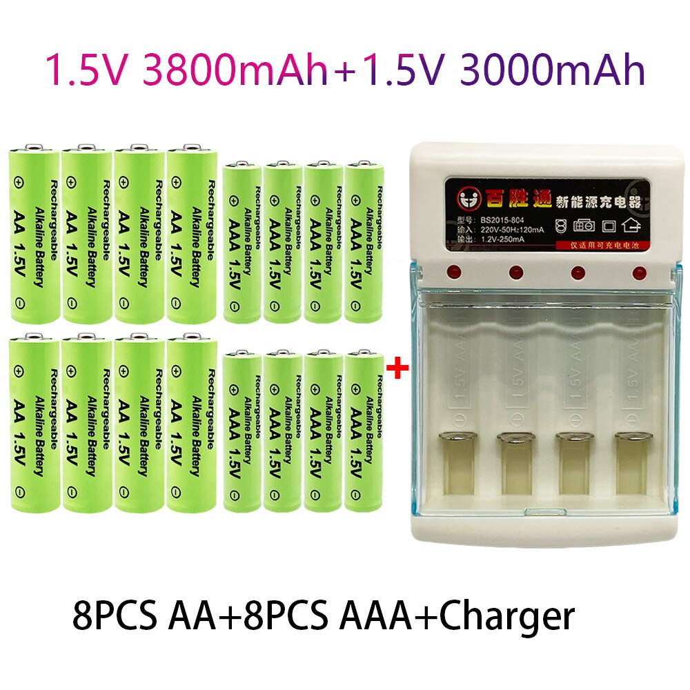 100%  original 1,5 v aa 3,8 ah +  aaa 3,0 ah rechargeable ni -mh 1,5 v batteries for watches, mice, computers, toys, etc. +: White