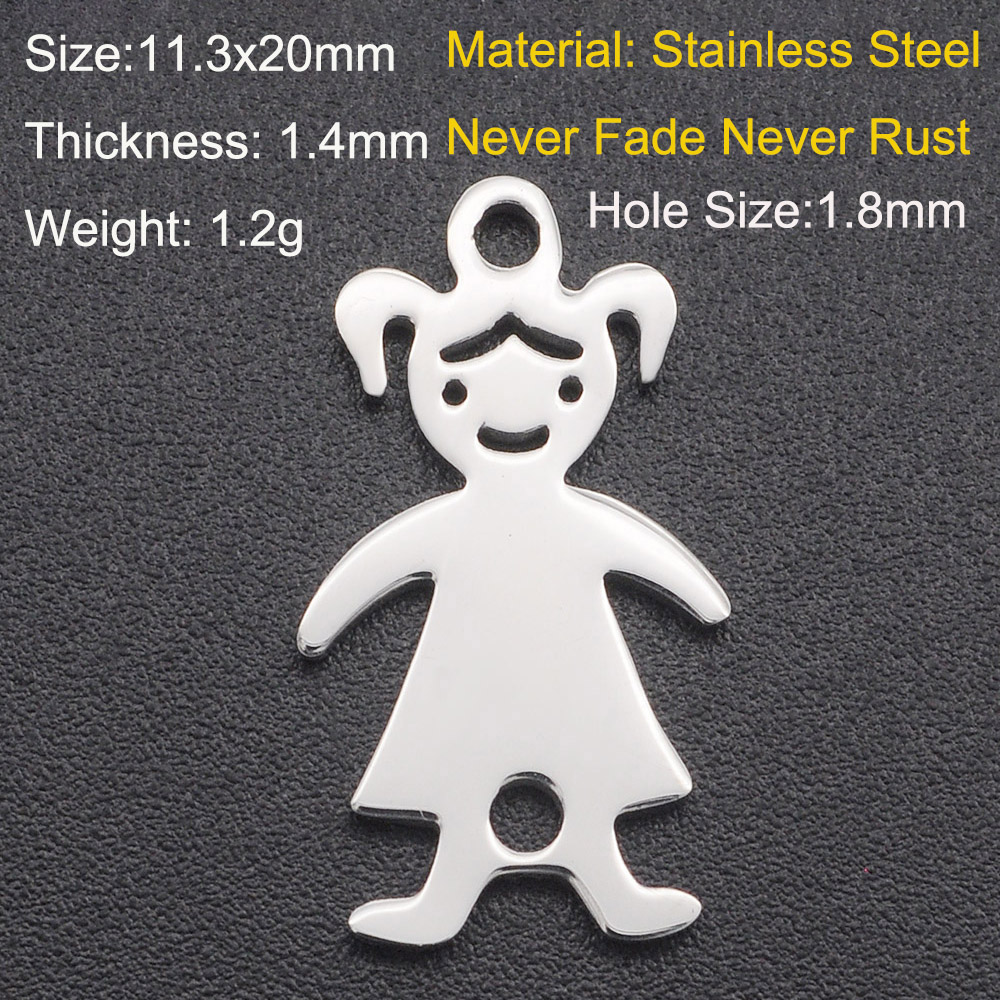 5 Stks/partij 316 Roestvrij Staal Jongen Meisje Familie Charm Hanger Dochter Bedels Voor Armband Maken Sieraden Hanger: Silver Plated