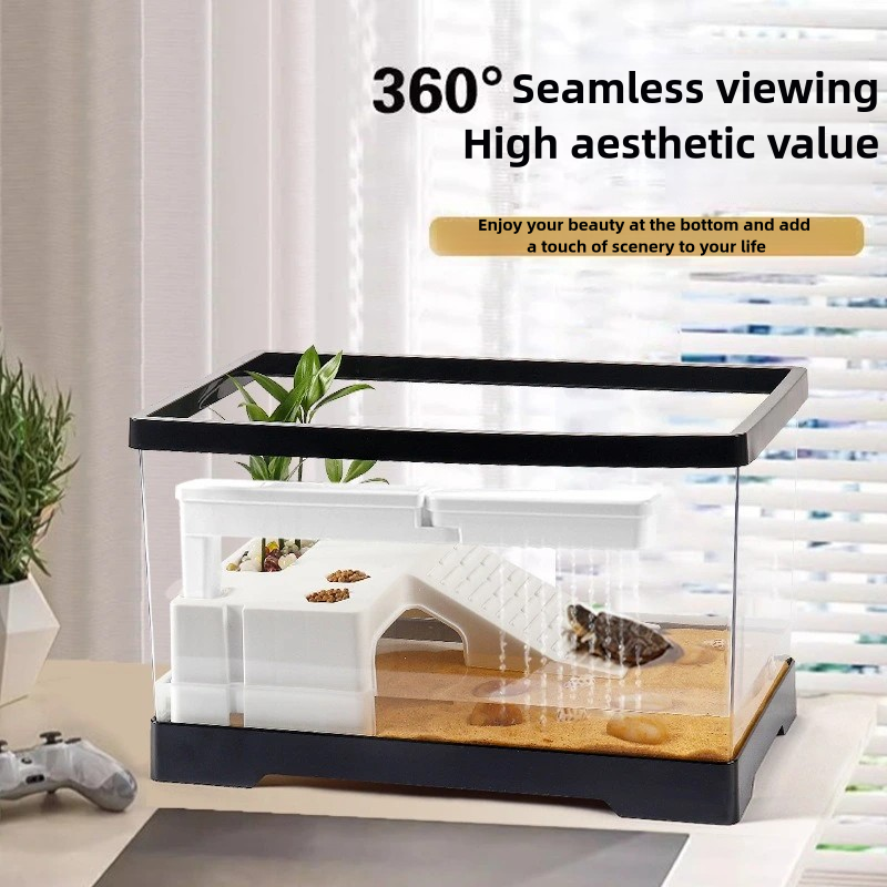 Transparency Turtle Tank With Breed Feed Area Cage Reptile Habitat Turtle Tank Bottom Drainage Enclosure Starter Indoor Decor