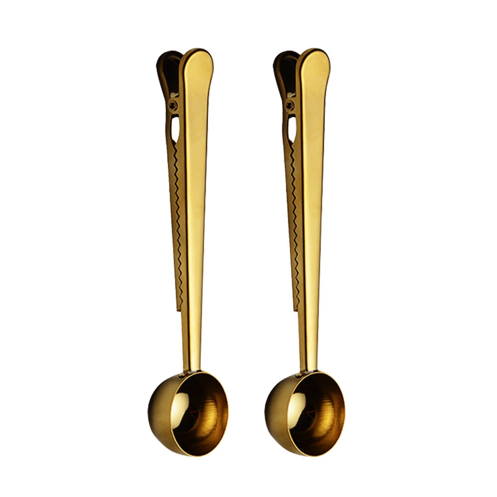 Cuchara de café de acero inoxidable multifunción, Clip de sellado de cocina, cuchara dos en uno, cuchara medidora de café y té, 1 taza: Amarillo claro