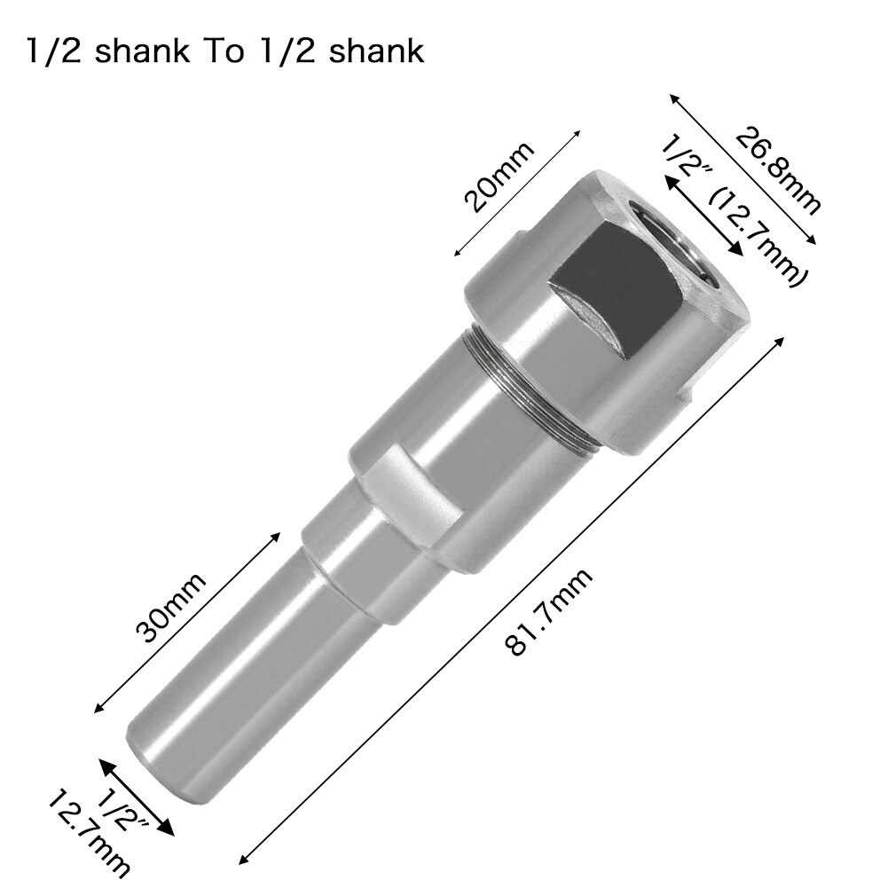 6Mm 8Mm 12Mm 1/4 "1/2" Schacht Router Bit Verlengstuk Collet Graveren Cnc Machine Extension frees Houtbewerking Tool: 12.7mm to 12.7mm