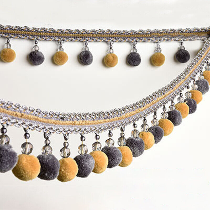 1M Vorhang Quaste Pom Pom Kugeln Trimmen Bommel trimmen Kristall Randbereich DIY NäHenne Band Material Hause Dekorative Zubehör: Lavendel