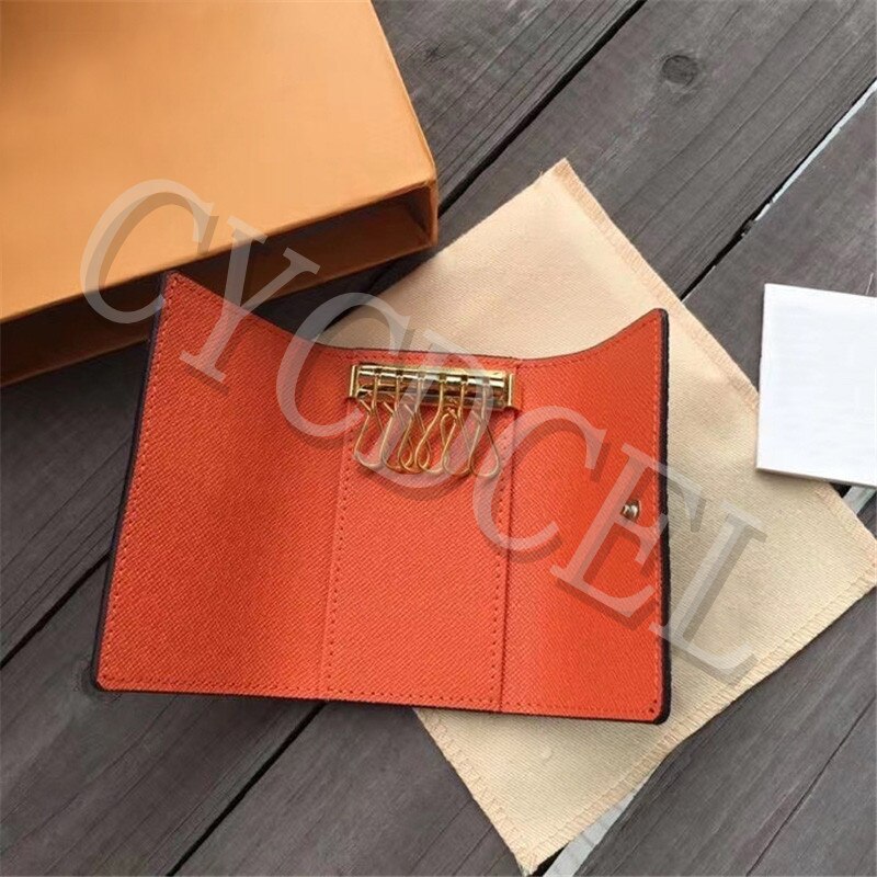Klassisk luksus mand / kvindes mini-nøgletaske bærbar seks nøgle kobling bedst leveres med støvpose og kasse: Blomster orange