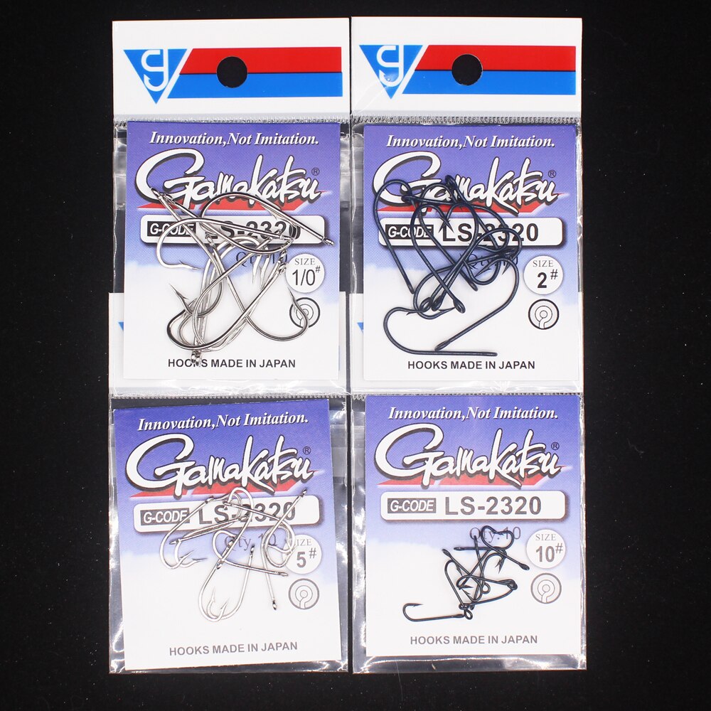 Anzuelos de pesca Gamakatsu 10 unids/lote 2 # -10 # Anzuelos de pesca azules, anzuelo de pesca de caña larga 2320 de acero rico en carbono
