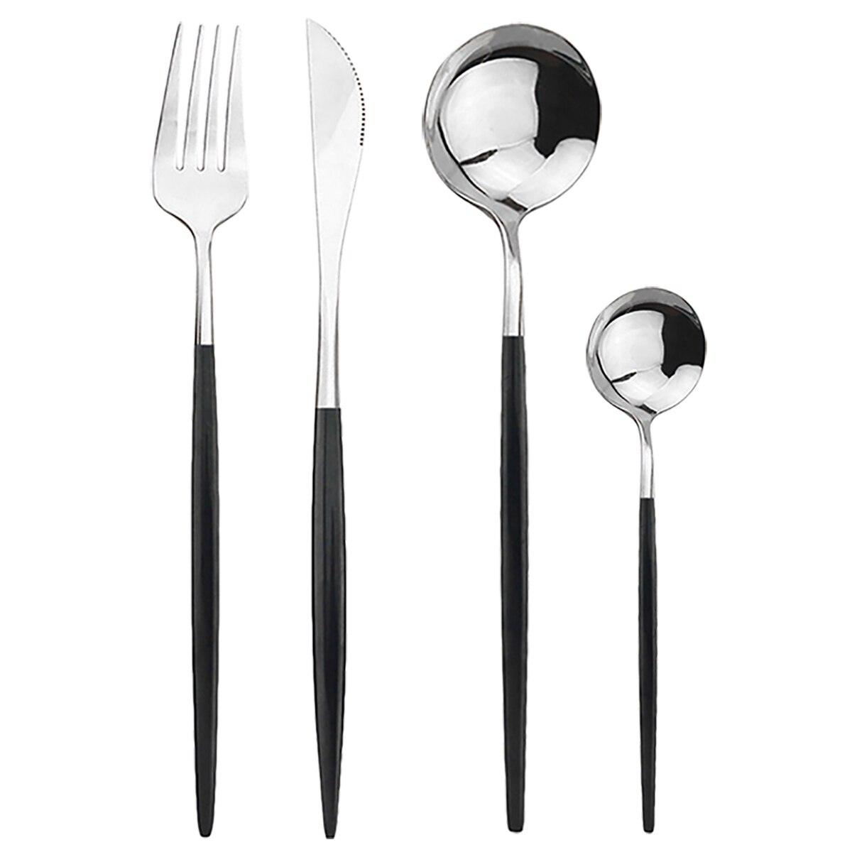 32 teile/satz Besteck einstellen Schwarz Gold Besteck einstellen 18/10 Edelstahl Geschirr einstellen Messer Gabel Löffel Geschirr Küche Geschirr: Schwarz Silber-