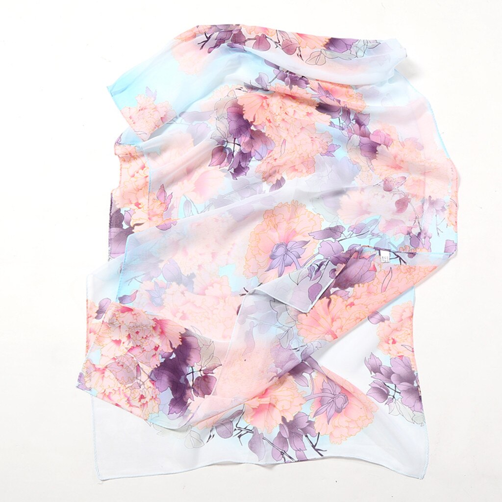 Women Silk Scarf Flower Printing Scarves Long Soft Wrap Simulation Silk Shawl Ladies Beach Scarf Shawl Bandana