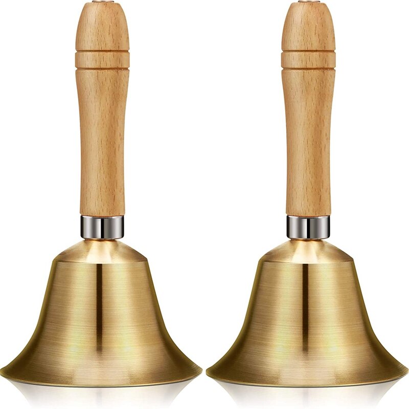 2 Pieces Brass Hand Call Bells with Wooden Handle Handbells,Held Service Bell,Animal Bell Decoration: Default Title