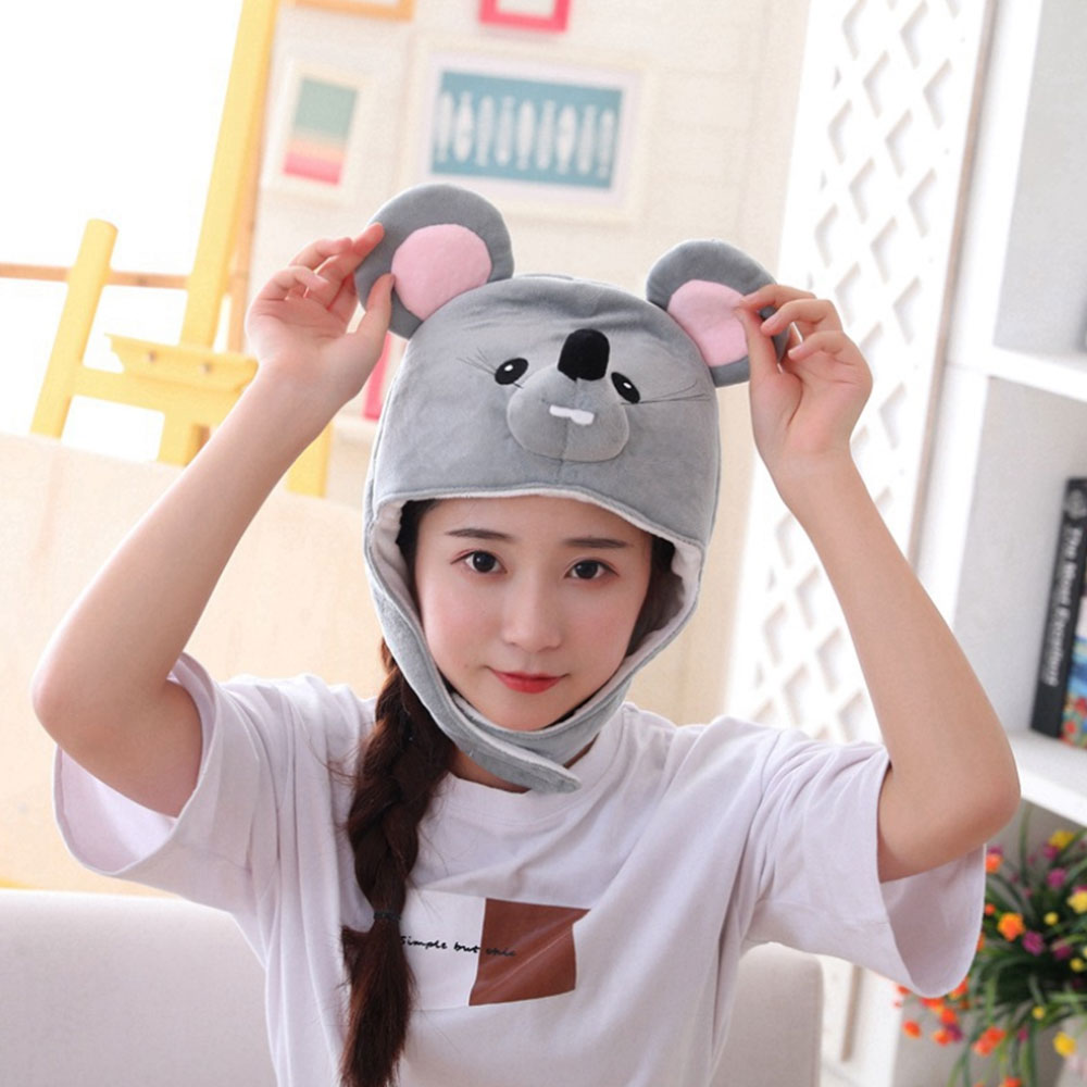 Cute Plush Faux Fur Animal Rat Hat Cap Soft Warm Winter Headwear Fun Cute Beanie Hat Fleece Lining