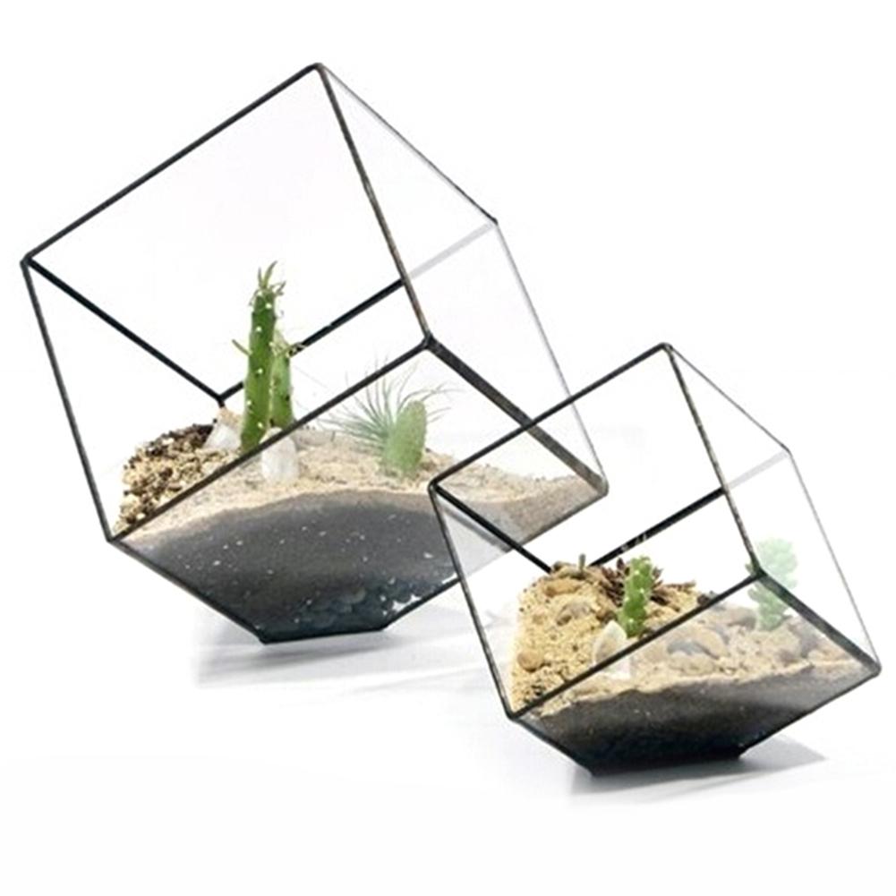 Micro Landscape Square Glass Flower Room Geometric Cubes Glass Terrarium Home Decor Plant Fleshy Flower Holder Vase Pot