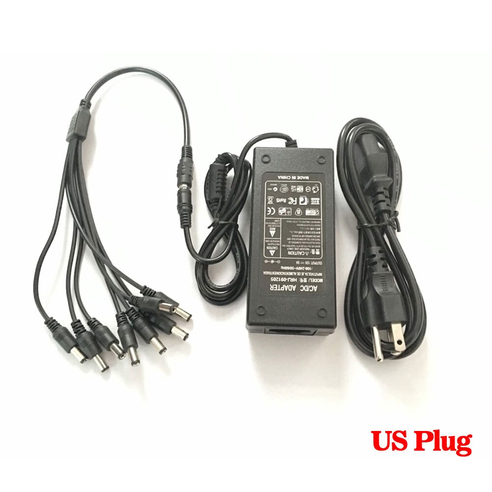 AHCBIVN 12V 5A 8CH Power Supply CCTV Camera Power Box 8 Port DC+Pigtail COAT DC 12V Power Adapter