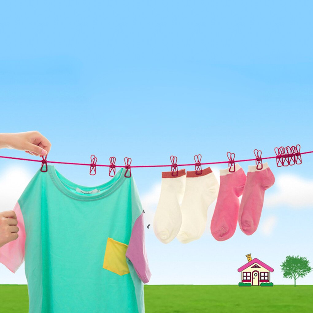 PP Roestvrij staal Draagbare Elastische Kamp Tent Wassen Kleding Lijn Touw Met 12 Doek Pinnen Clips