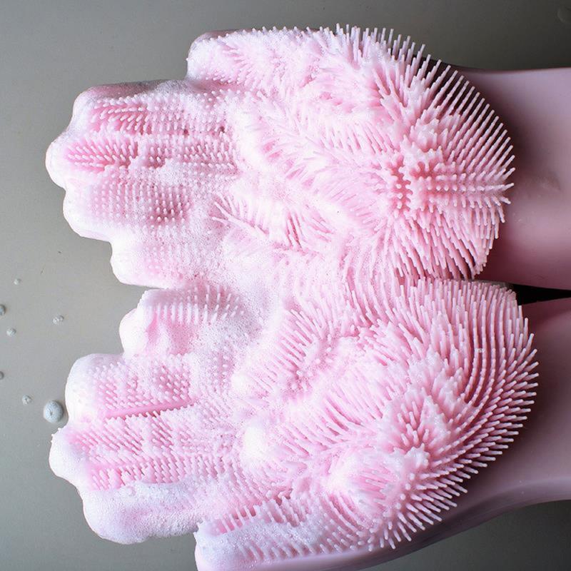 1PC Silicone Dishwashing Scrubber Gloves Kitchen Cleaning Gloves Bath Pet Dog Left Right Hand Gloves Household Cleaning Tools