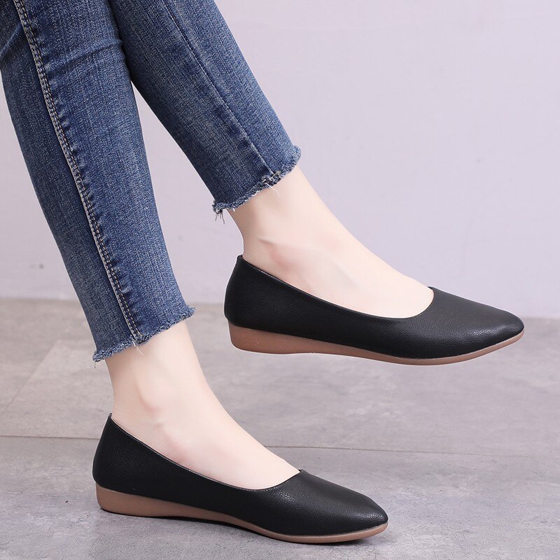 Dame loafers sko komfortabelt læder slip-on bløde pu sko ballet afslappet flade sko 553