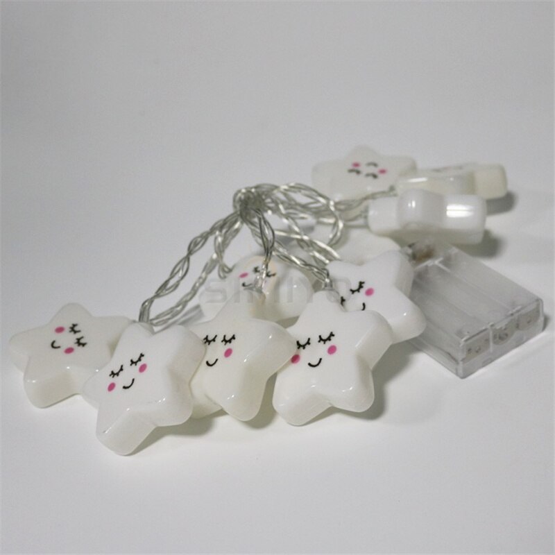 1M 10 LED Garland Smile Stars String lights for Kids Children Decors for Room Party Year Christmas Tree Battery Powered