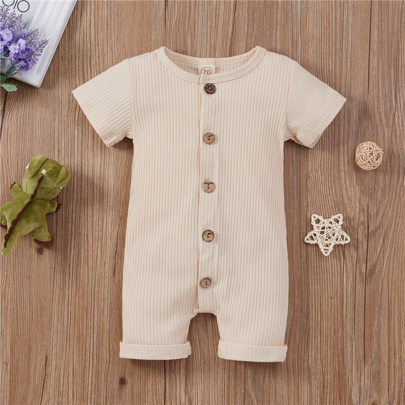 Bbay Boys Girls Casual Romper Solid Color Round Collar Short Sleeve Jumpsuits One-pieces for Boys and Girls Infant Clothing