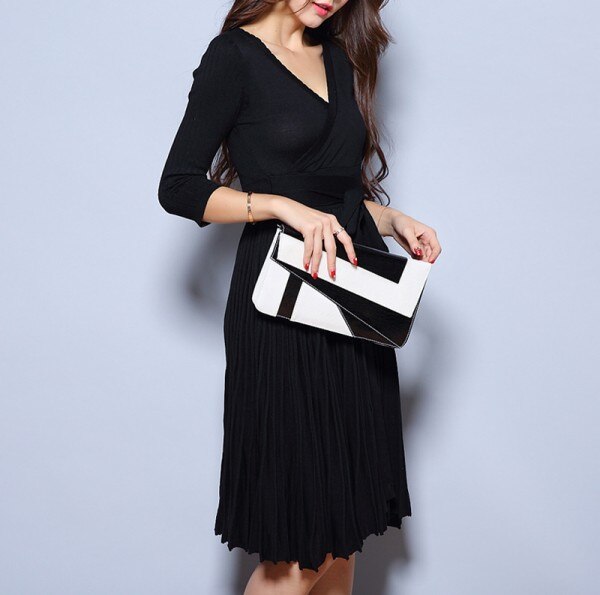 Vestidos de maternidad sexys con cuello en V, ropa de embarazo hasta la rodilla, ropa de maternidad, 6MDS075: Negro