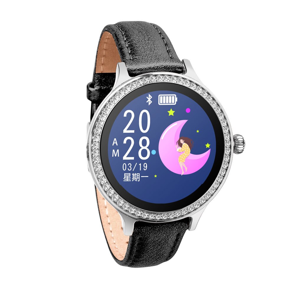 M8 Smart Watch Women Wristband IP68 Waterproof Lady Smart Band Heart Rate Monitor Fitness Tracker Health Bracelet Wristwatch: Leather Black